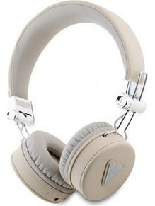 Guess PU Grained Triangle Logo ENC Ασύρματα Bluetooth Ακουστικά On Ear Λευκά
