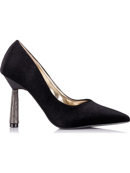 Menbur Γόβες Suede με Λεπτό Ψηλό Τακούνι & Στρας Μαύρες 25687