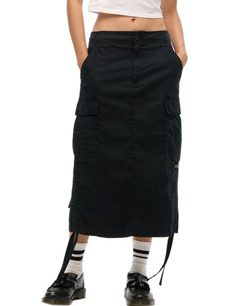 Superdry Μίντι Φούστα Υφασμάτινη Cargo Μαύρη W7210336A-AFB
