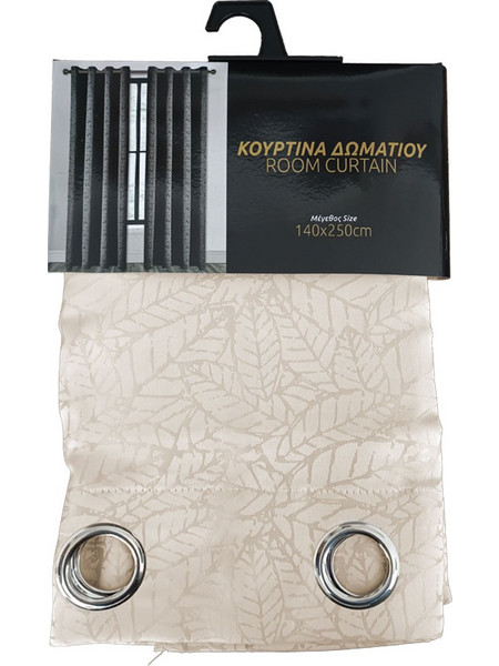 TNS Κουρτίνα Παραθύρου Floral με Τρουκς 140x250 Leaves Beige
