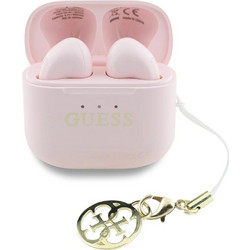 Guess Glossy Effect Printed Classic Logo Ακουστικά Bluetooth Earbud Ανθεκτικά στο Νερό Pink