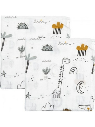 BimbiDreams Jungle Πάνες Αγκαλιάς από Μουσελίνα Λευκές 120x120cm 2τμχ
