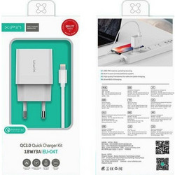 Xipin EU-04T Φορτιστής με Καλώδιο Lightning με Θύρα USB-A 18W Quick Charge 3.0
