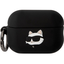 Karl Lagerfeld 3D Logo NFT Choupette Head Θήκη Σιλικόνης με Γάντζο για Apple AirPods Pro 2 Μαύρη