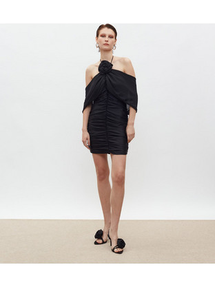 Mix & Match Mirella Mini Καλοκαιρινό Φόρεμα για Γάμο / Βάπτιση Ντραπέ Μαύρο SS2501
