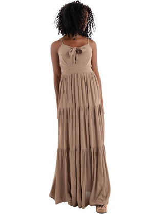 Only Chiara Maxi Καλοκαιρινό Βραδινό Φόρεμα Μεταξωτό Μπεζ 15346818
