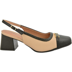 Piccadilly Ανατομικές Γόβες Slingback Δερμάτινες με Χοντρό Χαμηλό Τακούνι Μαύρες Nude 748032-1