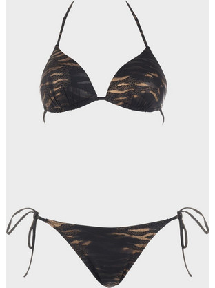 Gsecret Bikini Set Τριγωνάκι Animal Print Μαύρο Καφέ C60080-32675