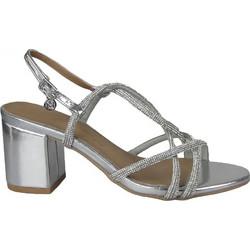 Envie Shoes Γυναικεία Πέδιλα Ασημί με Χοντρό Ψηλό Τακούνι και Στρας E37-21113-21