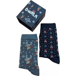 Walk Christmas Gift BOX Χριστουγεννιάτικες Bamboo Γυναικείες Κάλτσες με Σχέδια Μαύρες Γκρι 2Pack CHR-31