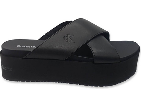 Calvin Klein Καλοκαιρινές Γυναικείες Πλατφόρμες Χαμηλές Δερμάτινες Μαύρες YW0YW01349-0GT
