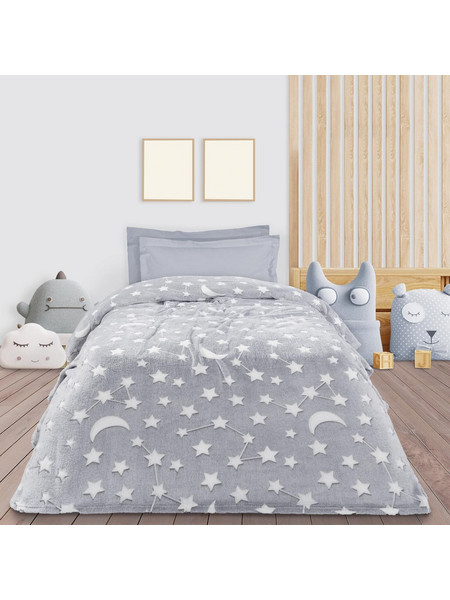 Das Home 4835 Παιδική Κουβέρτα Fleece Αστεράκια Φωσφοριζέ 160x220 Γκρι