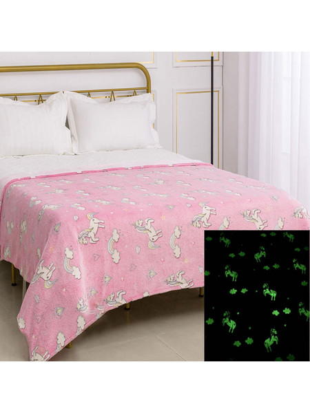 Silk Fashion Παιδική Κουβέρτα Fleece Μονόκεροι Φωσφοριζέ 170x220 Ροζ