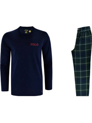 Polo Ralph Lauren Χειμωνιάτικες Ανδρικές Πιτζάμες Βαμβακερές Καρό Navy Μπλε Χακί 714950621-003