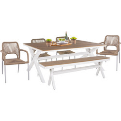 HomeMarkt Tawnee Σετ Τραπεζαρία Κήπου Rattan 6τμχ Μπεζ Λευκό HM21108