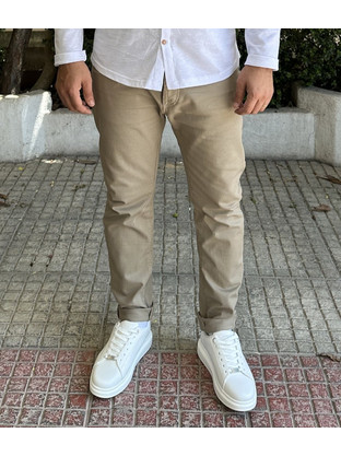 Edward Jeans Ανδρικό Τζιν Παντελόνι Ελαστικό Κανονική Εφαρμογή Μπεζ MP-N-PNT-S25-004
