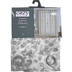 Chios Hellas Κουρτίνα Παραθύρου Floral με Τρουκς 140x260 Flower 35261 Dark Grey