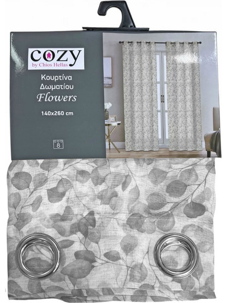 Chios Hellas Κουρτίνα Παραθύρου Floral με Τρουκς 140x260 Flower 35261 Dark Grey