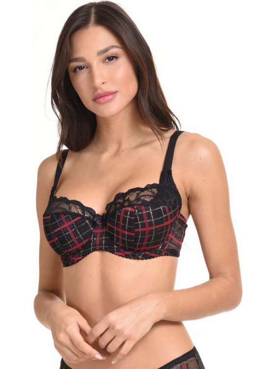 Miss Rosy Graziella Σουτιέν Balconette Push Up με Μπανέλα Μαύρο Κόκκινο 103
