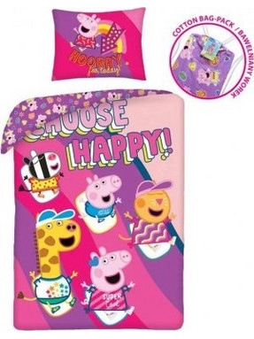 Halantex Peppa Pig Happy Σετ Παιδική Παπλωματοθήκη Μονή Βαμβακερή 140x200 Φούξια Μωβ
