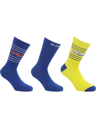 Diesel Ανδρικές Κάλτσες Ψηλές με Σχέδια Royal Blue Κίτρινες 3Pack 00SAYJ-0BDAT-E5505