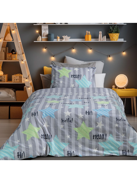 Beauty Home Art 6321 Σετ Παιδική Παπλωματοθήκη Μονή Φανελένια 160x240 Γκρι Γαλάζια
