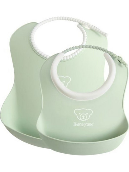 BabyBjorn Σετ Αδιάβροχες Σαλιάρες Πλαστικές με Κουμπί & Τσέπη 4m+ Πράσινο Mint 2τμχ
