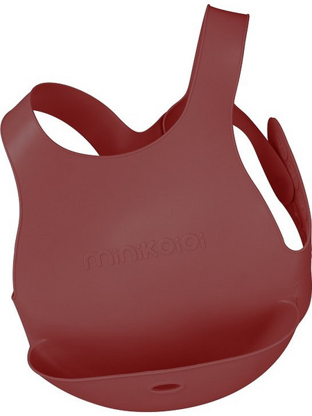 Minikoioi Flexi Αδιάβροχη Σαλιάρα Σιλικόνης με Κουμπί & Τσέπη 6m+ Μπορντό