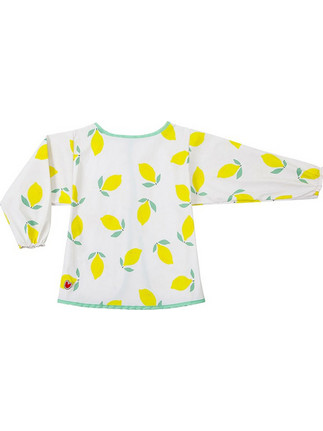 Baby To Love Happy Lemon Αδιάβροχη Σαλιάρα Ποδιά Υφασμάτινη με Αυτοκόλλητο & Μανίκια 6m+ Λευκή Κίτρινη