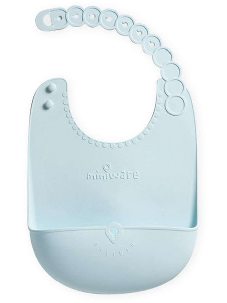 Miniware Des.11 Αδιάβροχη Σαλιάρα Σιλικόνης με Κουμπί & Τσέπη 4m+ Γαλάζια