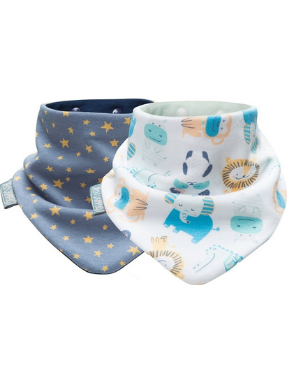 Cheeky Chompers Animals & Stars Σετ Σαλιάρες Μπαντάνα από 100% Βαμβάκι με Κουμπί Λευκή Μπλε 2τμχ