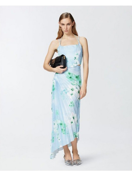 Pinko Μίντι Φούστα Υφασμάτινη Ψηλόμεση Κρουαζέ Floral Γαλάζια 104678A2F2ABB