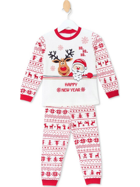 Supermini Ho Ho Ho Παιδική Πιτζάμα Fleece Χειμωνιάτικη Λευκή Κόκκινη 6012
