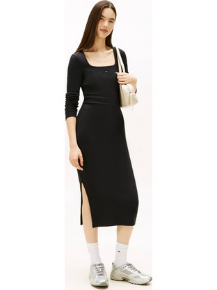 Tommy Jeans Midi Καθημερινό Φόρεμα Ριπ Μαύρο DW0DW21915-BDS