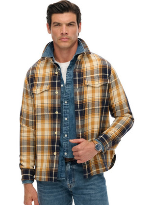 Superdry Ανδρικό Πουκάμισο Βαμβακερό Καρό Μακρυμάνικο Κανονική Γραμμή Κίτρινο M4011018A-H7Y