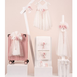 Piccolino Σετ Βάπτισης με Βαλίτσα για Κορίτσι Ines Ivory Pink
