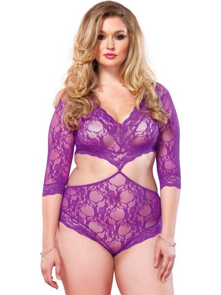Leg Avenue Sexy Κορμάκι Slip See Through με Δαντέλα Μωβ 714718500942