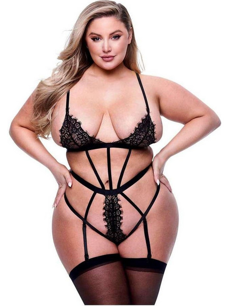 Baci Sexy Κορμάκι String Αυτοκινήτου See Through με Δαντέλα & Ζαρτιέρες Μαύρο 4890808249062