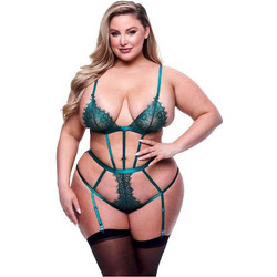 Baci Sexy Κορμάκι String See Through με Δαντέλα & Ζαρτιέρες Κυπαρισσί 4890808249093