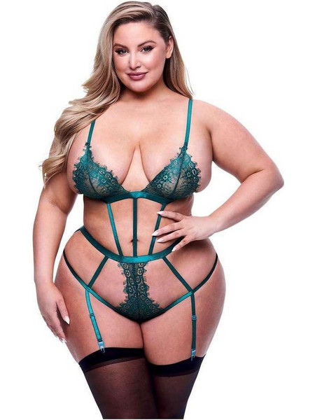 Baci Sexy Κορμάκι String See Through με Δαντέλα & Ζαρτιέρες Κυπαρισσί 4890808249093