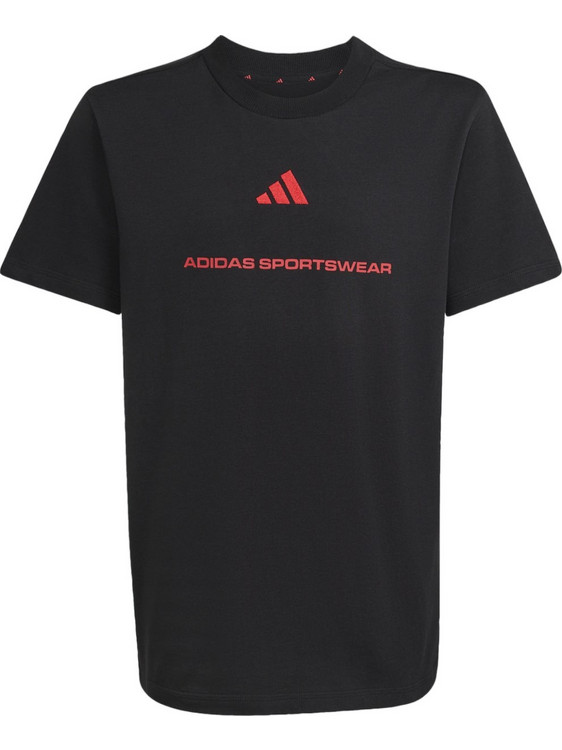 Adidas Slogan Single Παιδικό T-Shirt Κοντομάνικο Μαύρο Κόκκινο KG5188