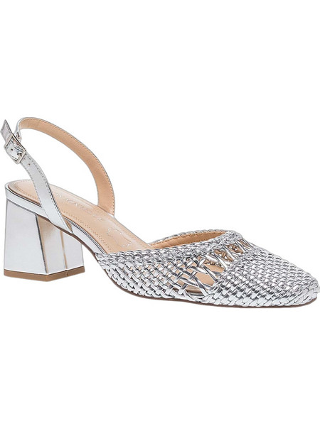 Maison Minrelle Γόβες Slingback Δερμάτινες με Χοντρό Χαμηλό Τακούνι Ασημί 10631016