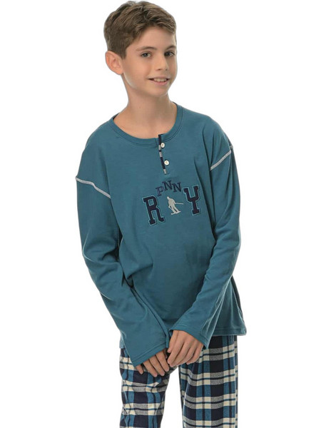 PNN Nightwear Παιδική Πιτζάμα Βαμβακερή Χειμωνιάτικη Πετρόλ Navy Μπλε 1221-0951