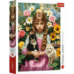 Puzzle Trefl Little Girl with Cats 1000 Κομμάτια