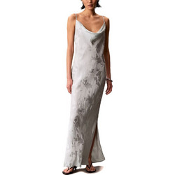 Calvin Klein Maxi Καλοκαιρινό Φόρεμα για Γάμο / Βάπτιση Ντραπέ Μεταξωτό Ασημί LV044F011G