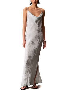 Calvin Klein Maxi Καλοκαιρινό Φόρεμα για Γάμο / Βάπτιση Ντραπέ Μεταξωτό Ασημί LV044F011G