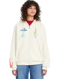 Volcom Mickey Mason Γυναικεία Ζακέτα Φούτερ Μακριά με Κουκούλα και Φερμουάρ Εκρού B4812601-OFW