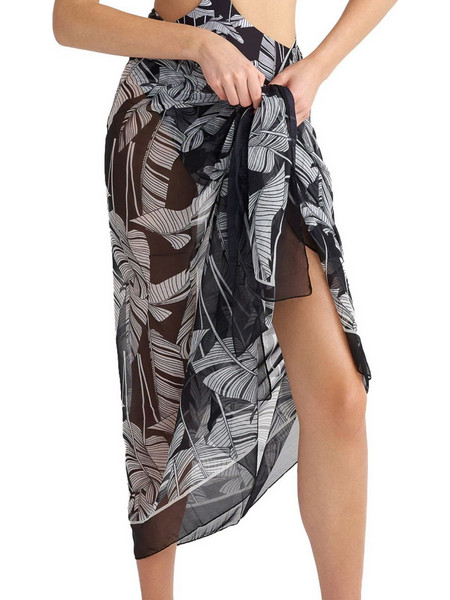 BLU4U Black Leaves Παρεό Μακρύ Μαύρο Λευκό 24383012-02