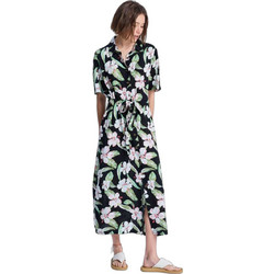 Roxy Island Escape Midi Καλοκαιρινό Καθημερινό Φόρεμα Floral Σεμιζιέ Μαύρο ERJWD03865-KVJ5
