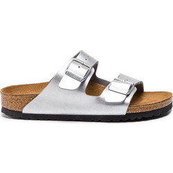 Birkenstock Arizona Δερμάτινα Γυναικεία Σανδάλια Ανατομικά Ασημί 1012283